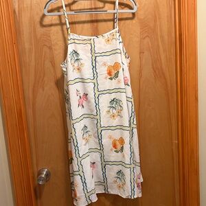 SHEIN White Slip Dress with Blue and Green Floral Squares